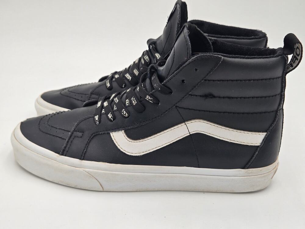 Vans Sk8 Hi Mid Leather Black Skate Shoes Mens 8 Womens 9.5